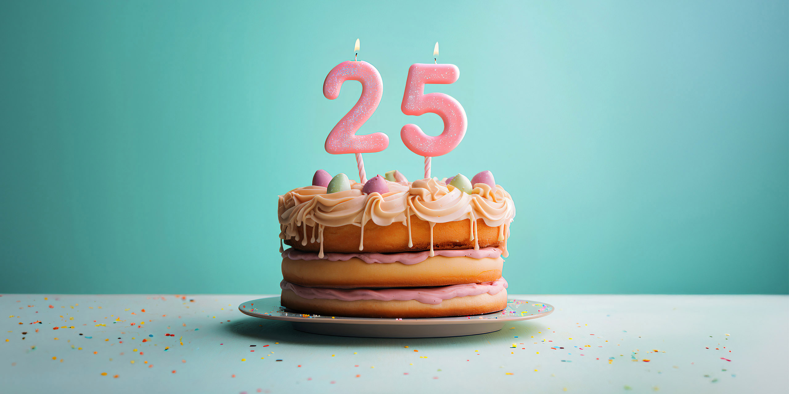 a birthday cake with candles showing a 25th birthday.