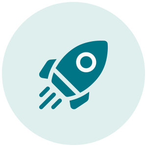 icon of a blue rocket on a light blue background
