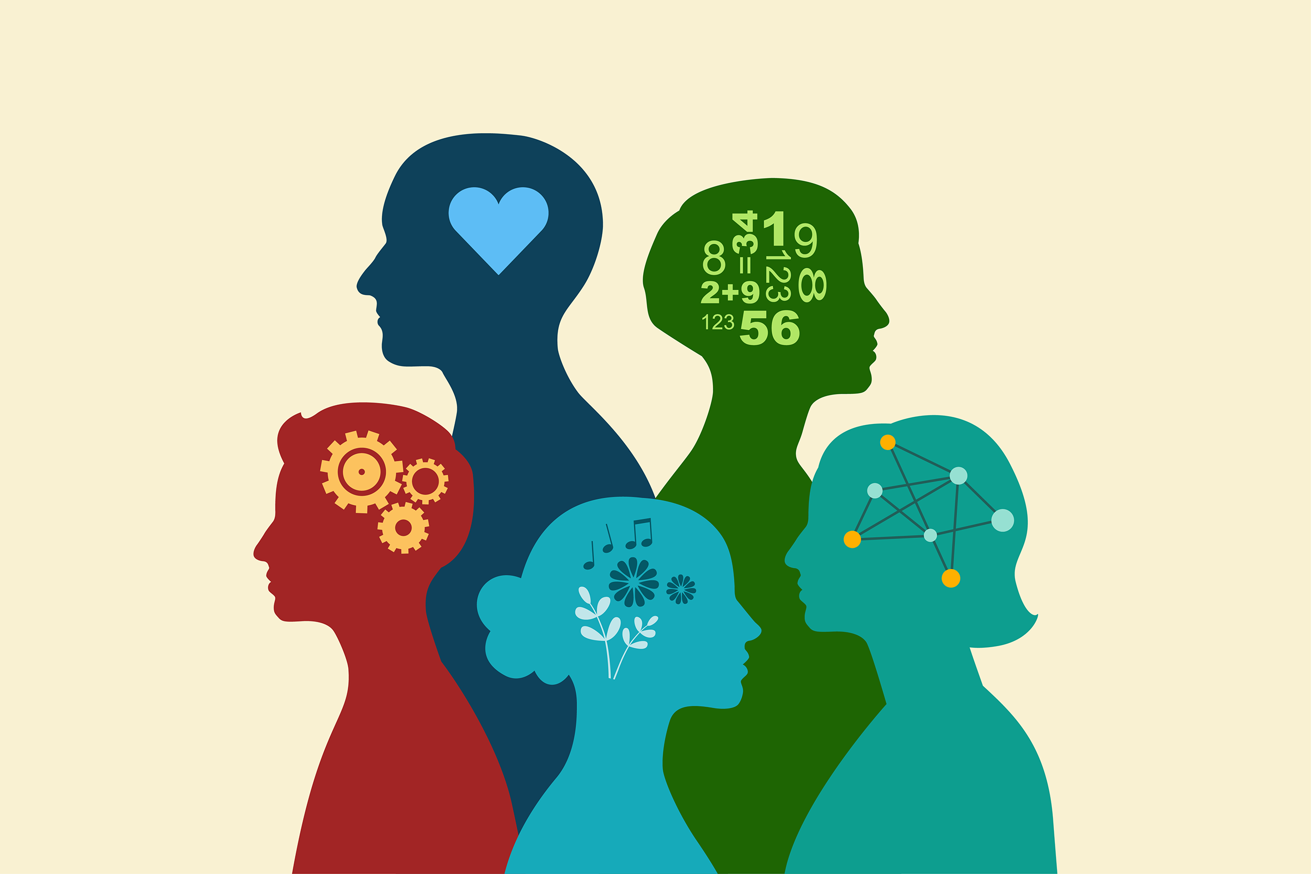 coloured people with various images that depict neurodiversity and needs-led approaches